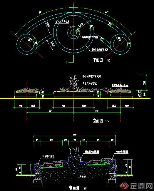 园林景观弧形坐凳及灯柱施工图