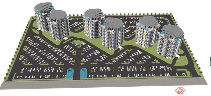 住宅区建筑景观设计SU模型(1)