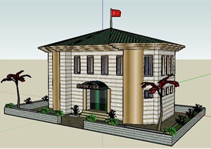 现代二层银行建筑设计SU(草图大师)模型