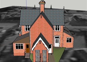 某欧式两层方形组合住宅建筑设计SU(草图大师)模型