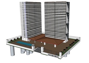 高层某现代酒店建筑设计SU(草图大师)模型