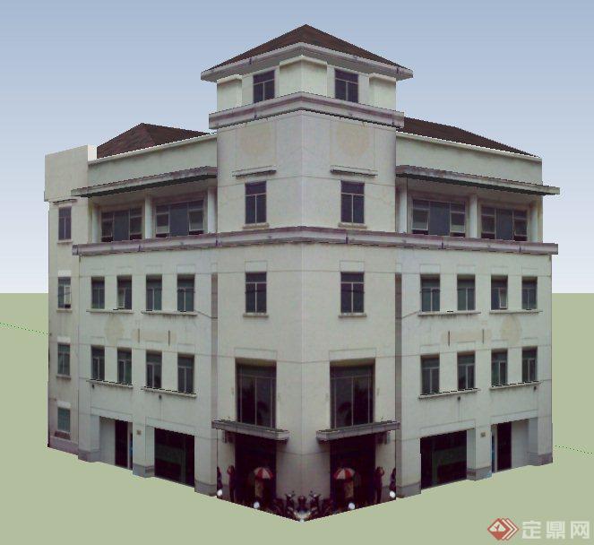现代四层住宅楼建筑设计SU模型(1)