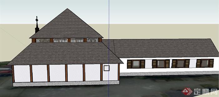 某T字形宗教教堂建筑设计SU模型(2)