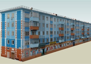 现代联排单元住宅楼建筑设计SU(草图大师)模型