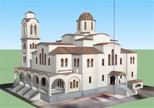 欧式风格希腊教堂建筑设计SU(草图大师)模型