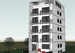 某现代五层住宅公寓建筑设计SU(草图大师)模型