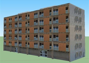 现代五层公寓住宅建筑设计SU(草图大师)模型