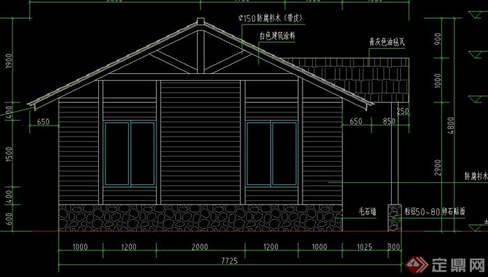 某单层木质小屋建筑设计CAD方案图(1)