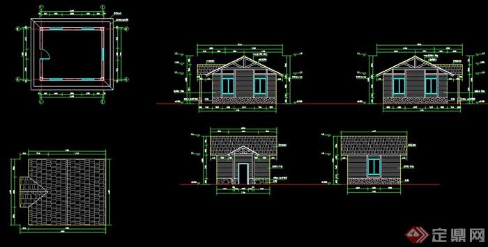 某单层木质小屋建筑设计CAD方案图(2)
