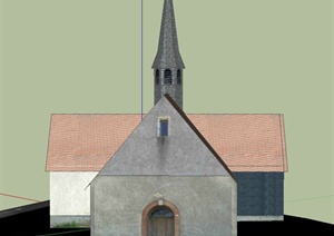 某单层十字形教堂建筑设计SU(草图大师)模型