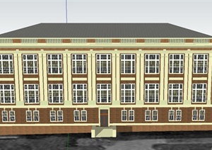 某三层黄色小学教学楼建筑设计SU(草图大师)模型