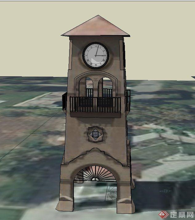 某欧式两层钟塔建筑设计SU模型(1)