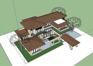 现代新古典别墅建筑设计SU(草图大师)模型