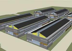 现代工业厂区厂房建筑设计SU(草图大师)模型