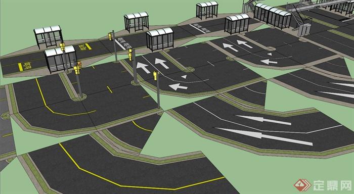 道路路段、天桥地道节点设计SU模型