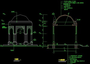 园林景观欧式圆顶休息亭施工图