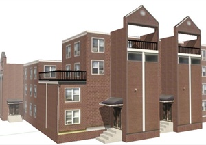 现代多层居住公寓建筑设计SU(草图大师)模型