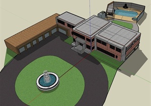 私人别墅建筑设计SU(草图大师)模型（带泳池）