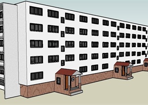 现代5层住宅公寓楼建筑设计SU(草图大师)模型