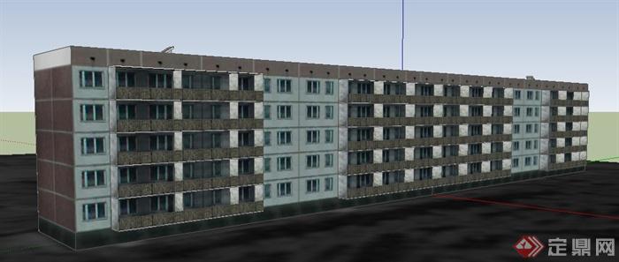 现代五层住宅单元楼建筑设计su模型(1)