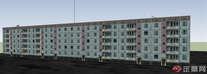 现代五层住宅单元楼建筑设计su模型(2)