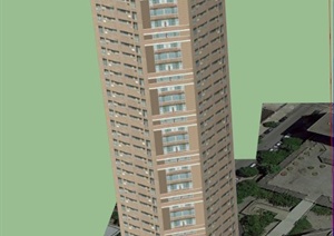 高层棱柱形住宅建筑设计SU(草图大师)模型