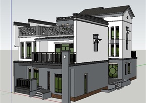 现代中式风格私人别墅建筑设计SU(草图大师)模型