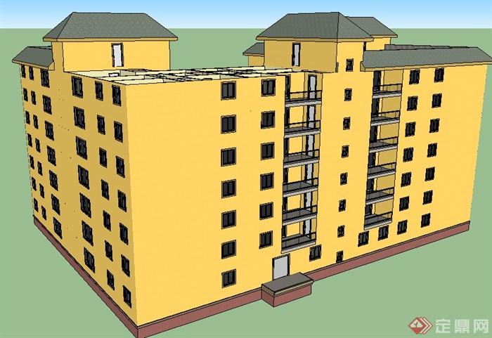 现代7层住宅楼建筑设计su模型(2)