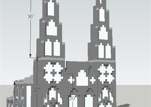 哥特式教堂建筑设计SU(草图大师)概念模型