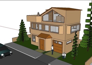 现代简约两层半别墅住宅建筑设计SU(草图大师)模型
