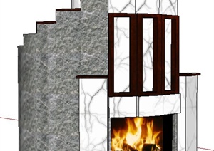 螺旋楼梯及壁炉SU(草图大师)模型