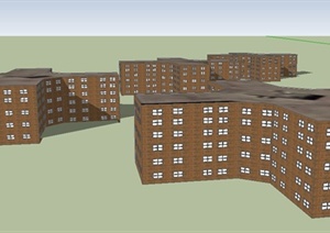 四栋多层办公楼建筑设计SU(草图大师)模型