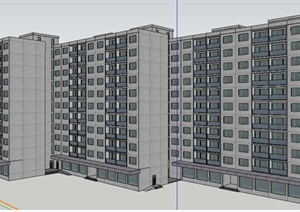 现代三栋拼接高层住宅楼建筑设计SU(草图大师)模型