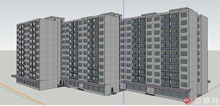 现代三栋拼接高层住宅楼建筑设计su模型(1)