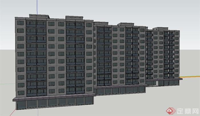 现代三栋拼接高层住宅楼建筑设计su模型(2)