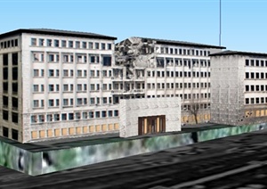 现代七层组合办公楼建筑设计SU(草图大师)模型