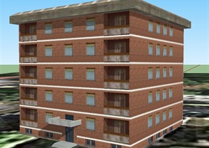 简约5层办公楼建筑设计SU(草图大师)模型