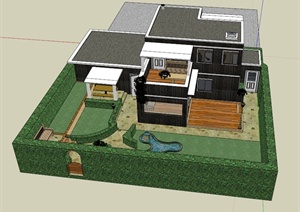 双层住宅建筑设计SU(草图大师)模型（带庭院）