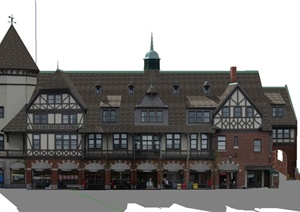 某欧式四层阁楼式商业街建筑设计SU(草图大师)模型