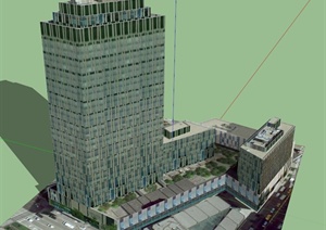 高层办公楼建筑设计SU(草图大师)贴图模型