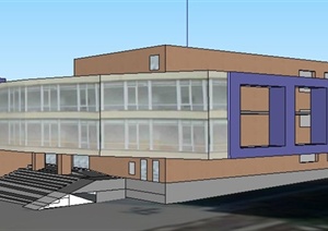 现代弧形多层办公楼建筑设计SU(草图大师)模型