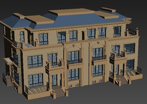 简欧双拼三层住宅建筑设计3dmax模型
