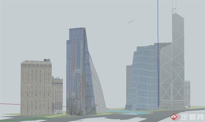 多栋现代城市商业综合体建筑设计su模型(2)
