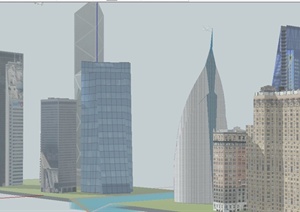 多栋现代城市商业综合体建筑设计SU(草图大师)模型
