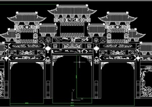 古典中式三台牌坊设计CAD方案图