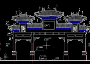 古典中式四柱七楼牌坊设计CAD施工图