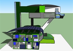 现代某工业集装箱船式建筑设计SU(草图大师)模型