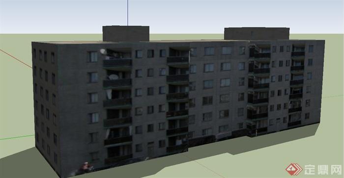 现代某六层联排住宅建筑设计SU模型(3)