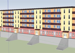 多层现代公寓住宅楼建筑设计SU(草图大师)模型