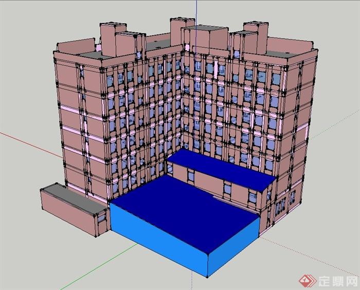 现代某七层医院住院楼建筑设计SU模型(2)